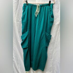 Wild Fable Pants Womens XL Teal Gauzy Cargo Harem Parachute Cotton Boho Hippie